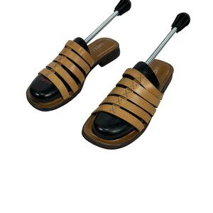 Ncub Survivor S-Strap Tan & Black Leather Slip-On Sandals Womens Size 8M